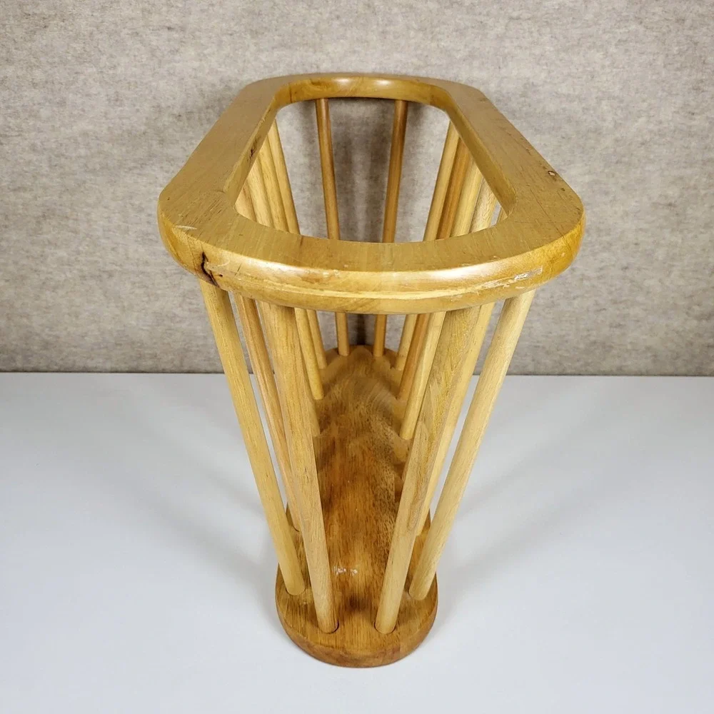 Vintage MCM Wood Spindle Magazine Rack Oval Light 20.5